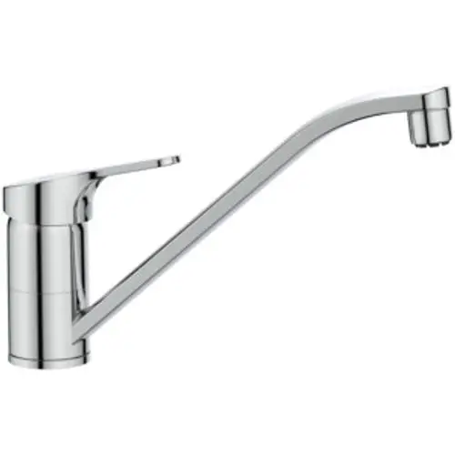 Küchenarmatur in Chrom von Ideal Standard mit schwenkbarem Auslauf. Der Griff zur Temperaturregelung befindet sich an der Seite.